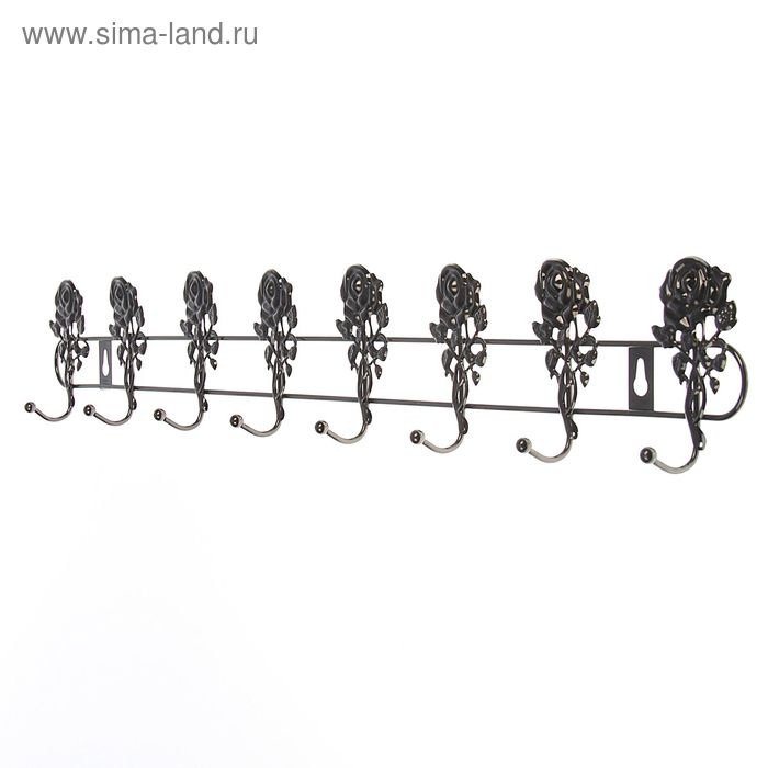Вешалка настенная на 8 крючков Доляна «Розы», 57×3×8 см, цвет чёрный - Фото 1