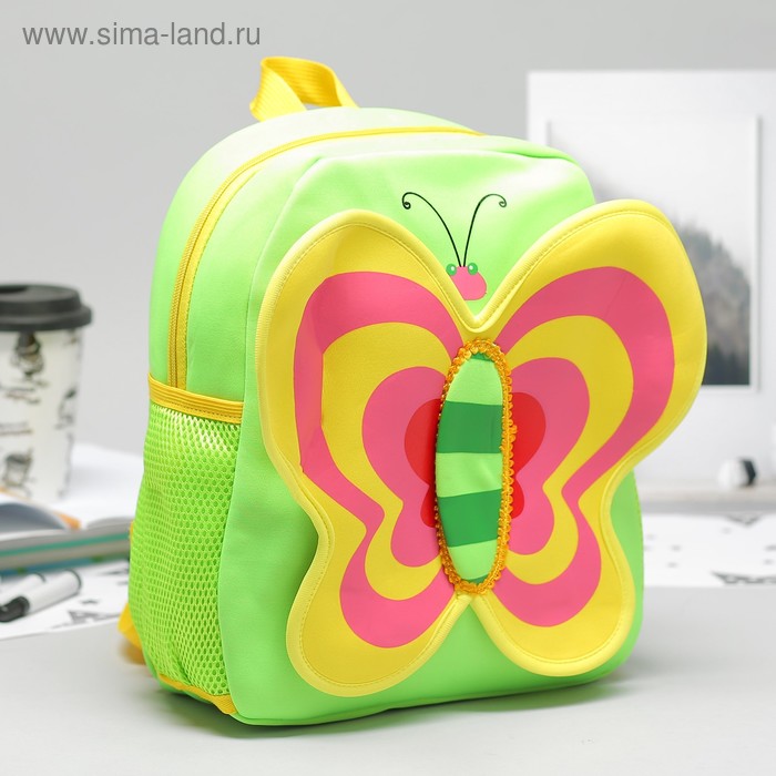 Рюкзак дет Бабочка, отдел на молнии, 2 боковые сетки, зелёный - Фото 1