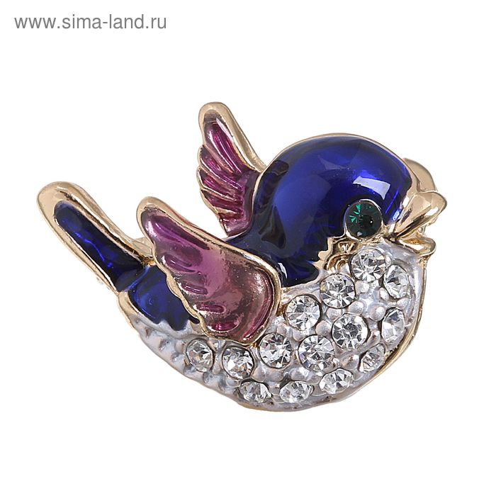 Брошь «Птичка» снегирь, цвет фиолетово-синий в золоте - Фото 1