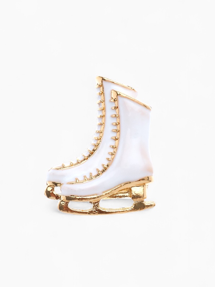 Брошь новогодняя «Коньки», белая в золоте - Фото 1