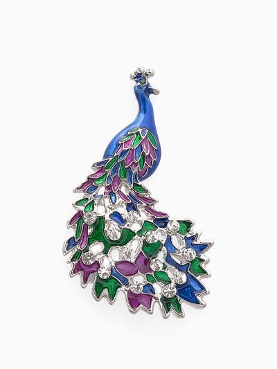 Брошь «Павлин роскошный», разноцветная в серебре