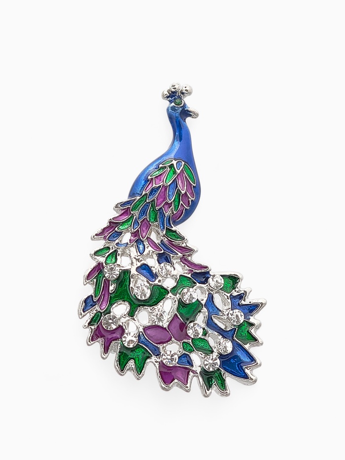 Брошь «Павлин роскошный», цветная в серебре - Фото 1