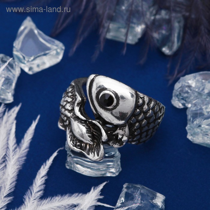 Кольцо "Рыбка", размер 16, цвет чернёное серебро - Фото 1