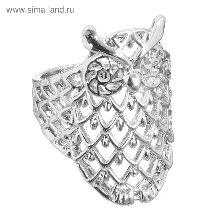 Кольцо "Сова" крупная, размер 18, цвет серебро - Фото 1