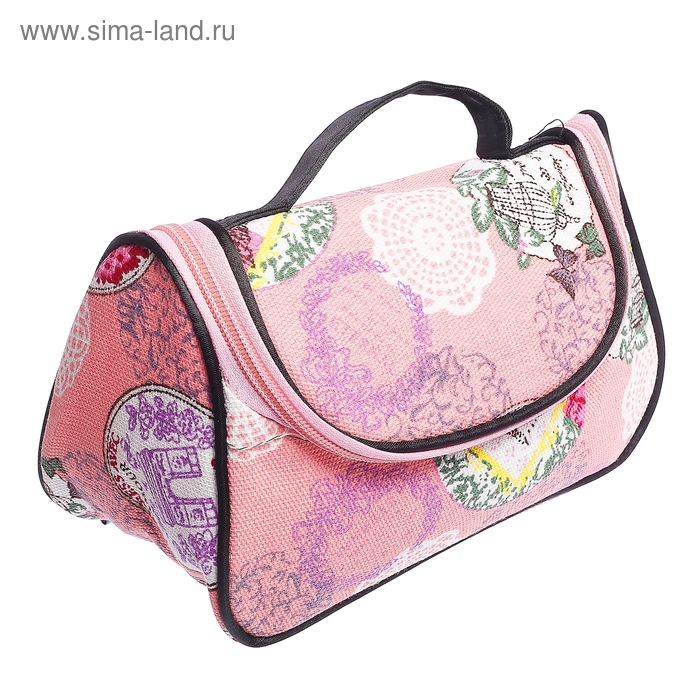 Косметичка-сумочка Кружева 20*11*12, отдел на молнии, с зеркалом, розовый - Фото 1
