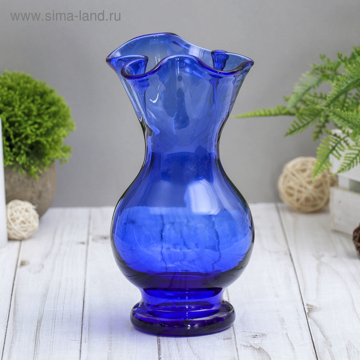 Ваза «Великолепие», 700 мл, h=20 см, стекло, синяя - Фото 1
