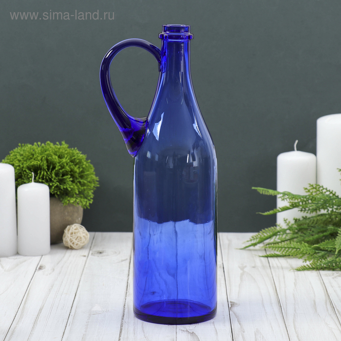 бутыль "Литр Руч. 1л." d(дна)=9см H=32cм. из синего стекла (без декора) - Фото 1