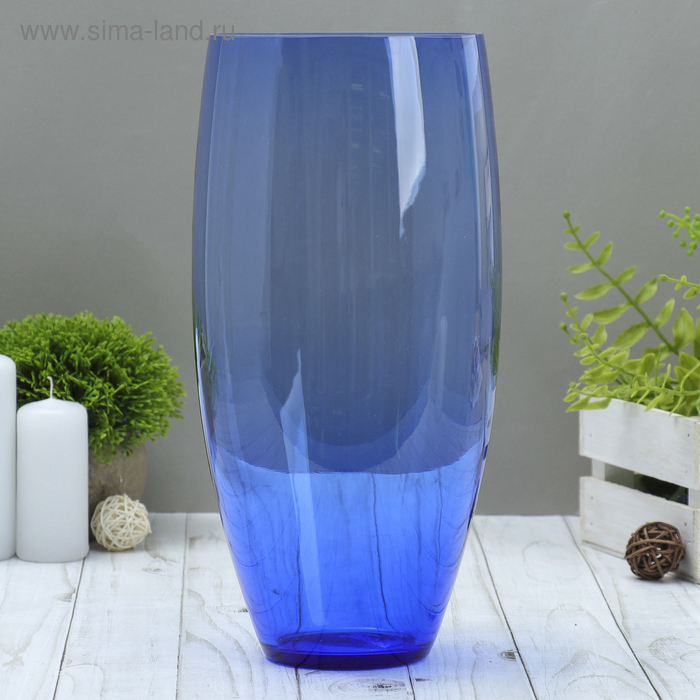 Ваза «Бочка», d=13 см, h=30 см, стекло, синяя - Фото 1