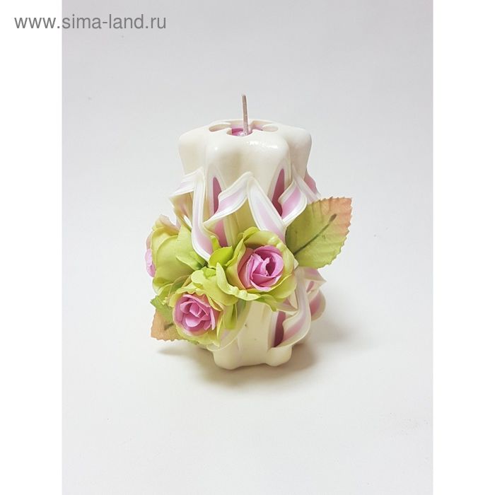 Свеча резная 10-11 см "Каскад" с цветами сливочно-розовая - Фото 1