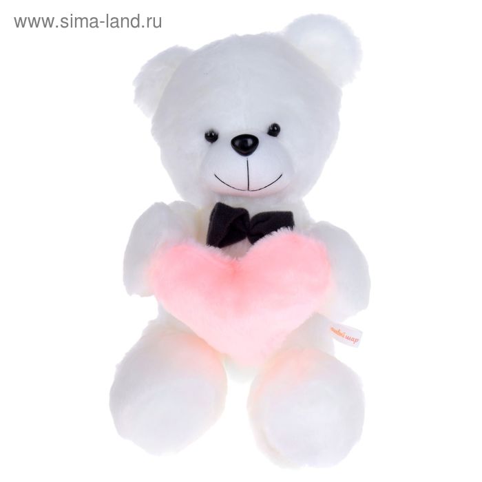 Мягкая игрушка "Медведь с розовым сердцем", цвет белый - Фото 1