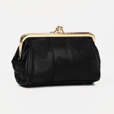 Косметичка, 2 отдела на фермуаре, наружный карман, цвет чёрный