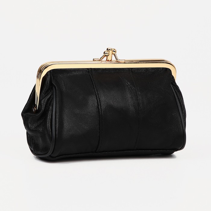 Косметичка, 2 отдела на фермуаре, наружный карман, цвет чёрный - Фото 1