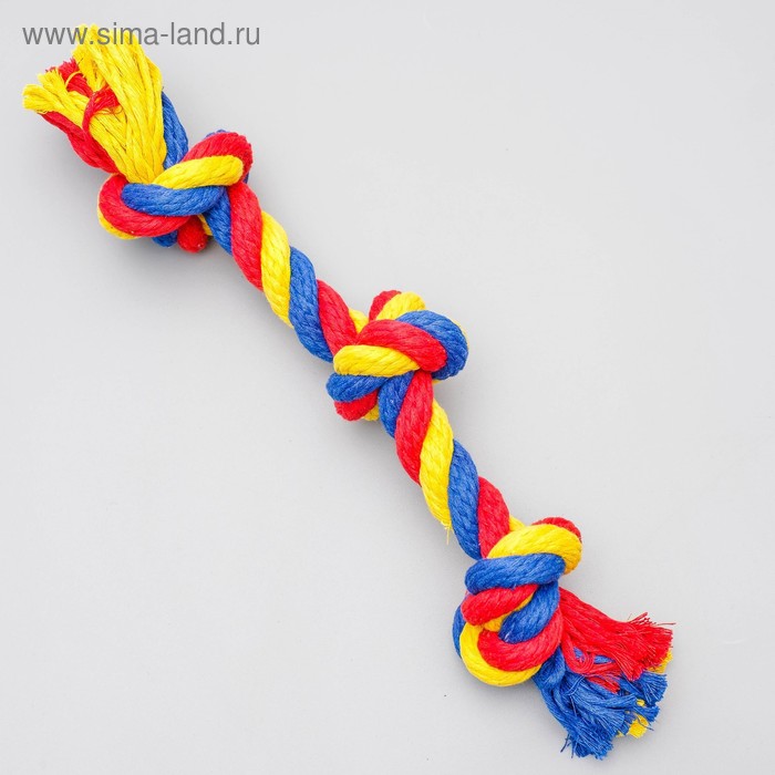 Игрушка канатная "Веревка", ф16, 3 узла, 33 см, микс цветов - Фото 1