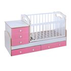 Детская кровать-трансформер Infanzia с поперечным маятником, цвет белый/розовый - Фото 1