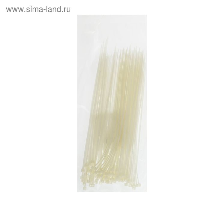 Хомут-стяжки пластиковые, 2.5х200 мм, белые, упаковка 100 шт. - Фото 1