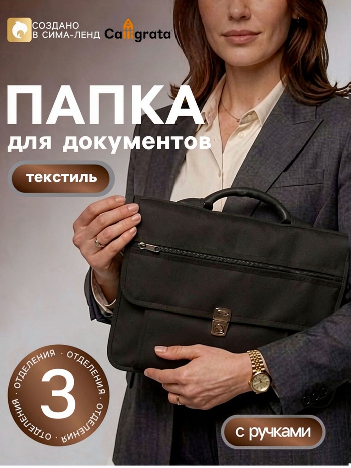 Портфель деловой 380×270×150 мм, текстильный, 3 отделения, К 1С14 «Павловск», чёрный - Фото 1