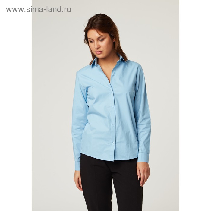 Рубашка женская полуприлегающая, размер 44-46, голубой, хлопок 100% - Фото 1