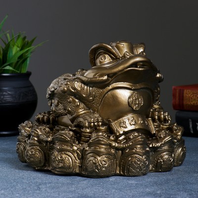 Копилка для денег «Жаба фэншуй», гипс, бронза, 18×18 см