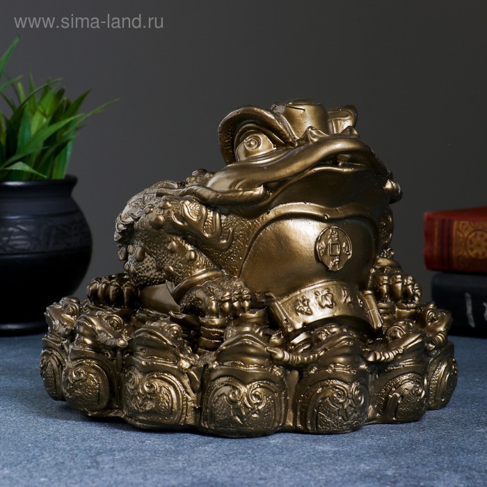 Копилка для денег «Жаба фэншуй», гипс, бронза, 18×18 см - Фото 1