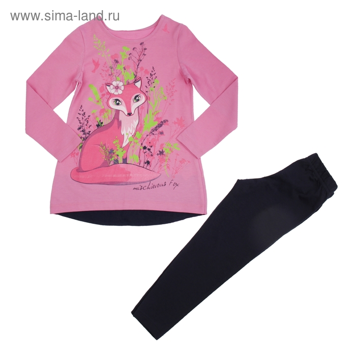 Комплект (туника, брюки) для девочки, рост 116 см, цвет тёмно-синий/розовый Л534 - Фото 1