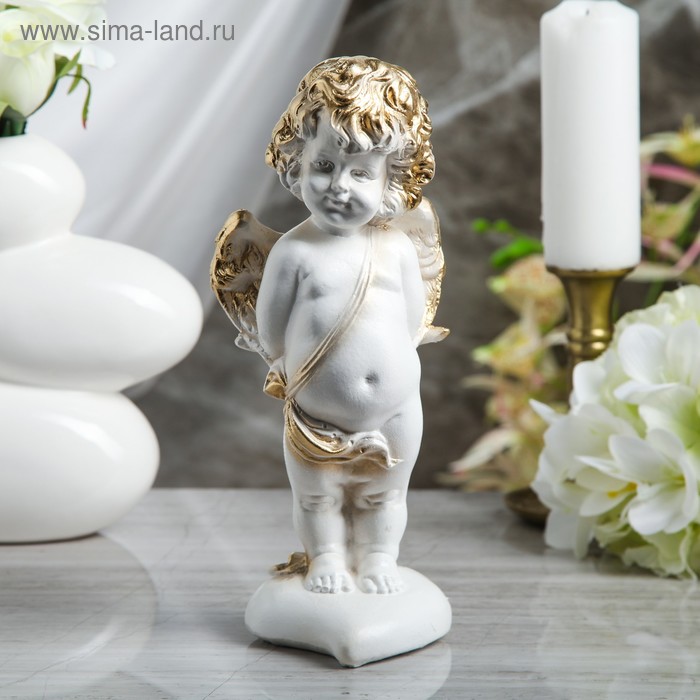Статуэтка "Амур", белая, с золотом, 27 см - Фото 1