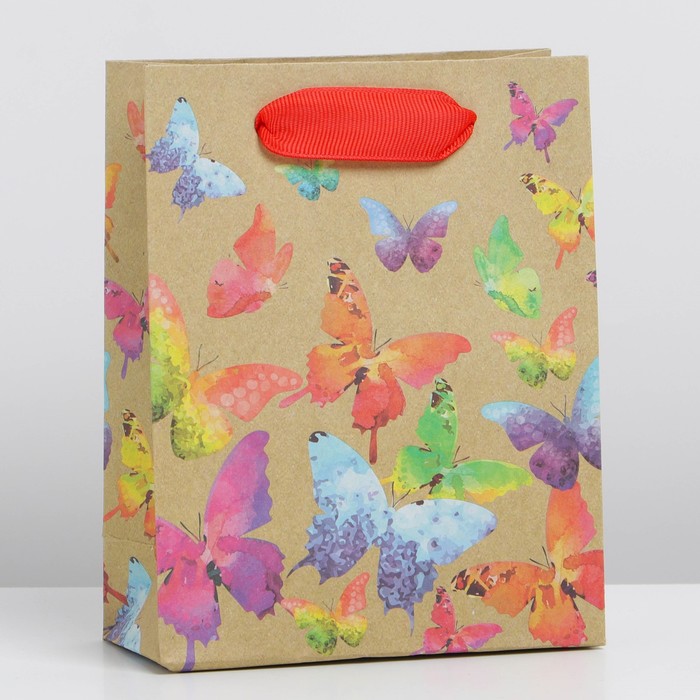Пакет подарочный крафтовый вертикальный, упаковка, «Бабочки», 12 х 15 х 5,5 см - Фото 1