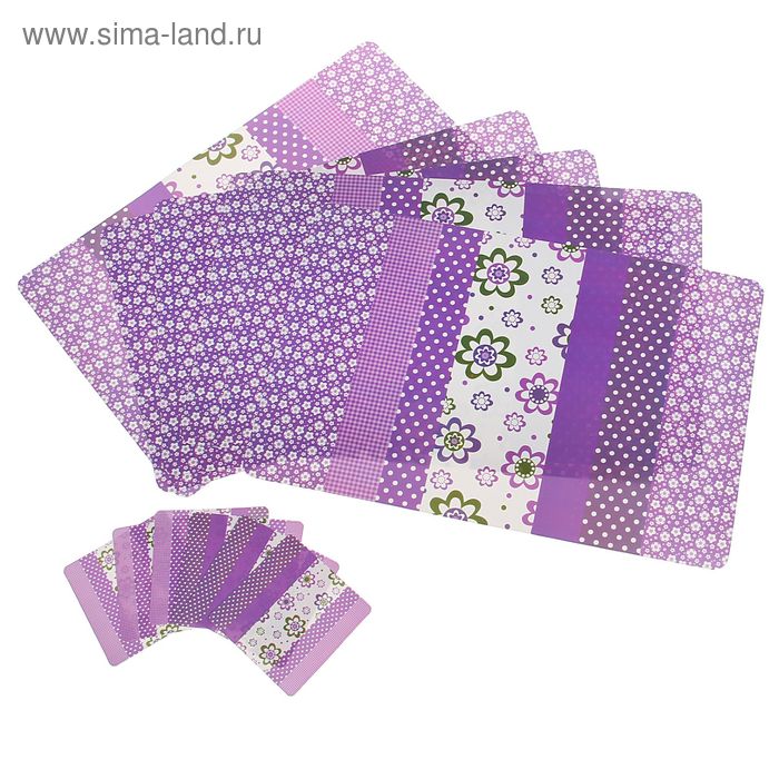 Набор салфеток сервировочных на стол Доляна «Фиалки», 12 шт: (6 шт - 42×27 см), (6 шт - 9×9 см) - Фото 1