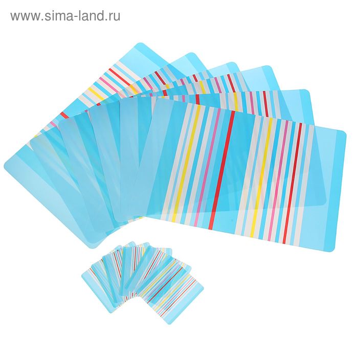 Набор салфеток сервировочных на стол Доляна «Полосы голубые», 12 шт: (6 шт - 43×28 см), (6 шт - 10×10 см) - Фото 1