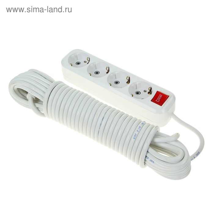 Удлинитель T.plast, 4 розетки, 15 м, 16 А, с з/к, с выключателем, 32.75.411.0415, - Фото 1