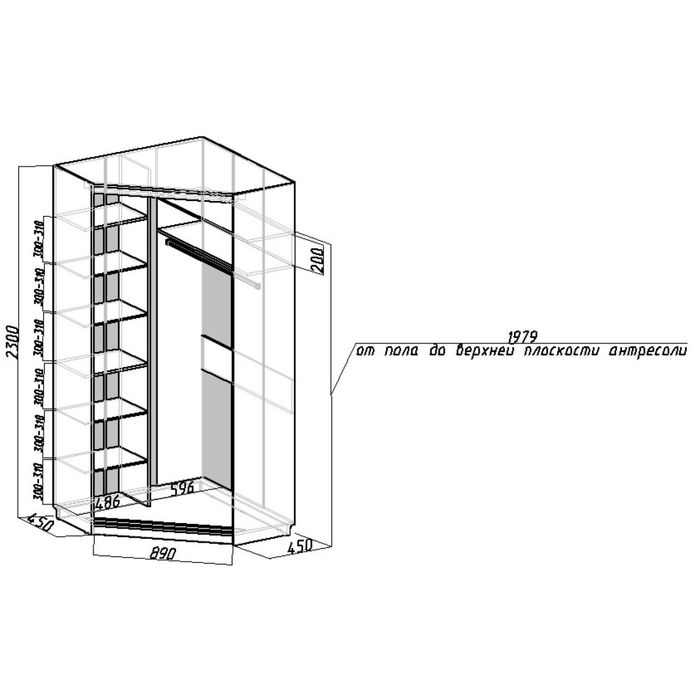 Угловой шкаф 1000х1000 чертеж