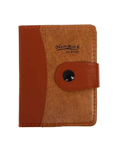 Записная книжка А7, 72 листа, с ручкой, обложка ПВХ. на кнопке, коричневая