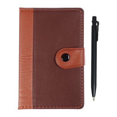 Записная книжка А6, 102 листа, обложка ПВХ, на кнопке, коричневая