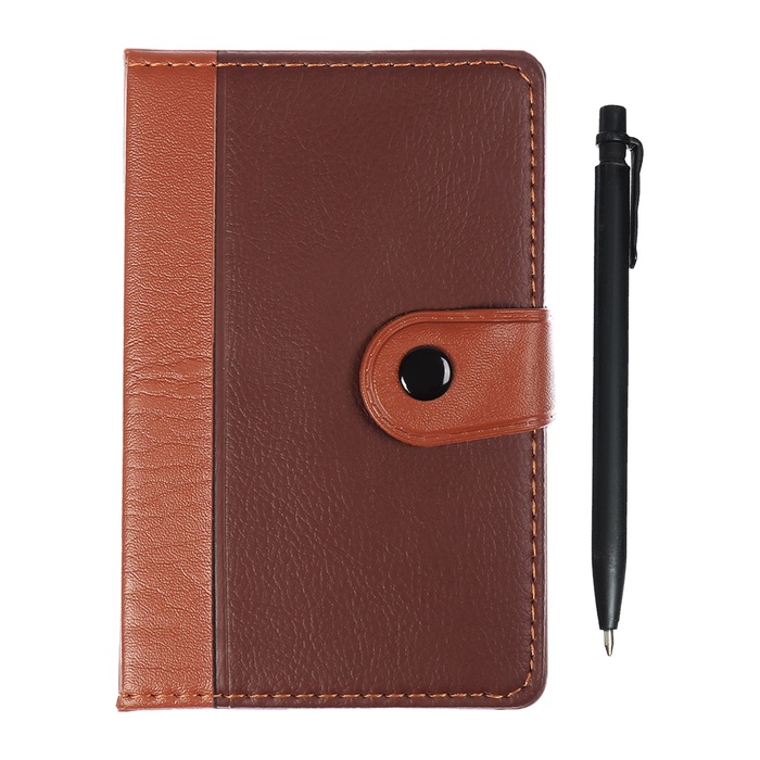 Записная книжка А6, 102 листа, обложка ПВХ, на кнопке, коричневая