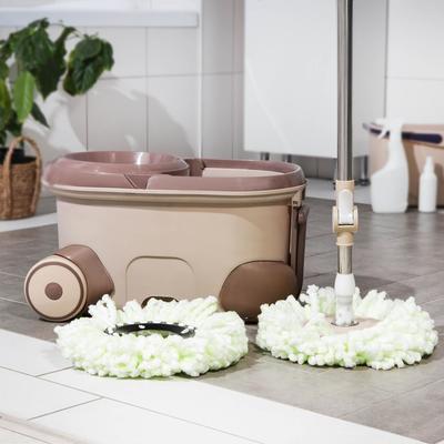 Набор для уборки: ведро на колёсиках с металлической центрифугой 17 л, швабра, запасная насадка из микрофибры, цвет МИКС