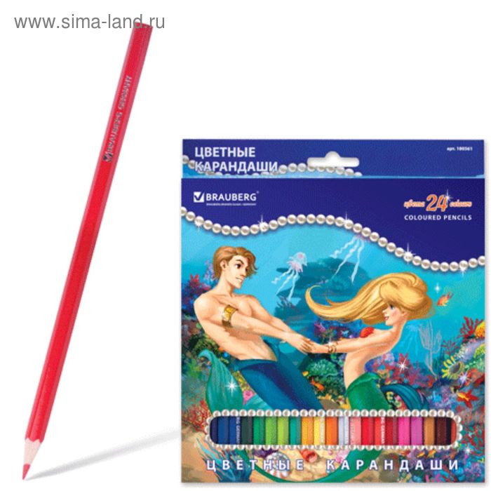 Карандаши 24 цвета «Морские легенды», картонная упаковка, с блёстками - Фото 1