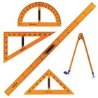 Набор чертежный для классной доски BRAUBERG: 2 треугольника, транспортир, циркуль, линейка 100 см - фото 319854171