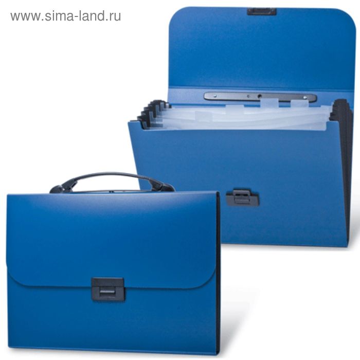 Портфель пластиковый А4 BRAUBERG Energy, 256 х 330 мм, 6 отделений, синий - Фото 1