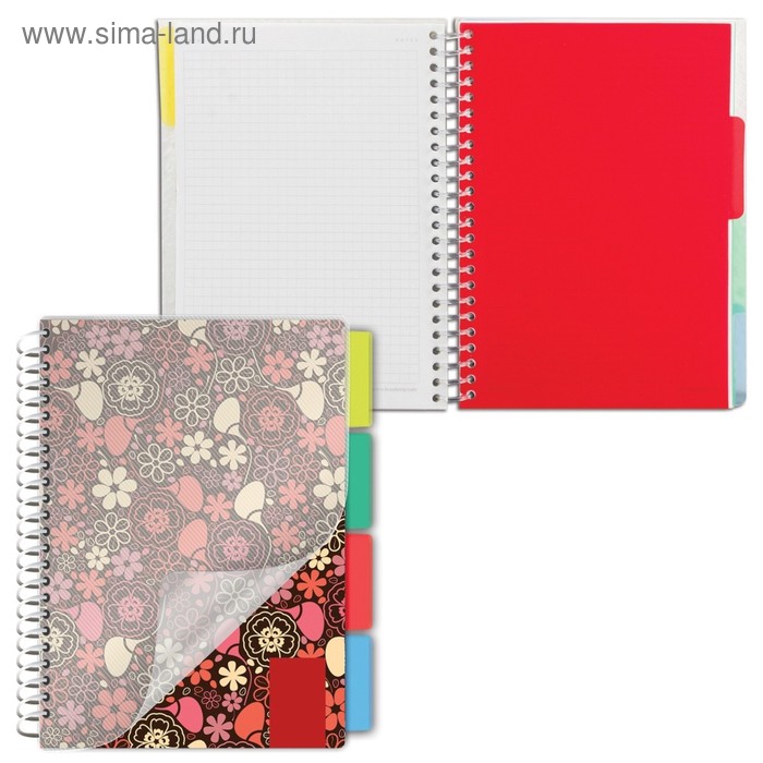 Тетрадь-блокнот А5, 150 листов в клетку на гребне Foxy Lady, обложка пластик, 3 разделителя, МИКС - Фото 1