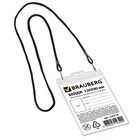 Бейдж вертикальный 90×120 мм, BRAUBERG, на черном шнурке 45 см, 2 карабина - Фото 1