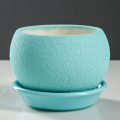 Горшок для цветов "Шар", шёлк, бирюзовый, керамика, 0.4 л