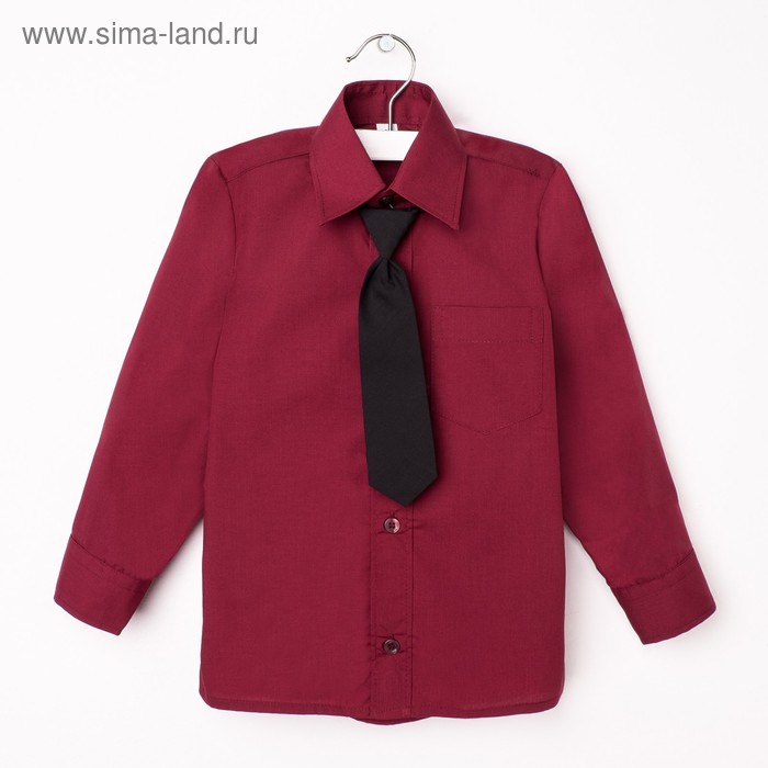 Сорочка для мальчика, нарядная с галстуком, рост 110-116 см (29), цвет бордо  1181 - Фото 1