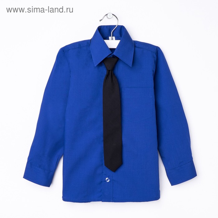 Сорочка для мальчика, нарядная с галстуком, рост 110-116 см (29), цвет васильковый  1181 - Фото 1