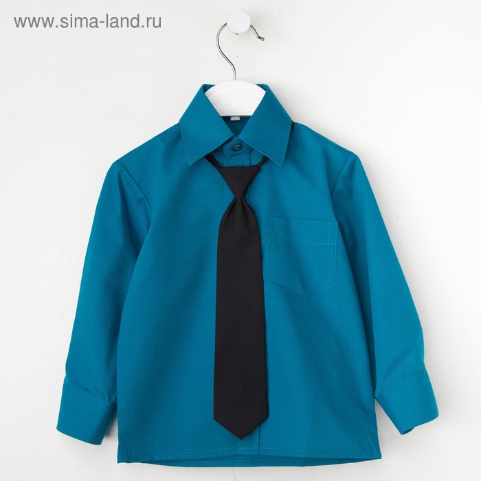 Сорочка для мальчика, нарядная с галстуком, рост 86 см (25), цвет морская волна 1181_М - Фото 1