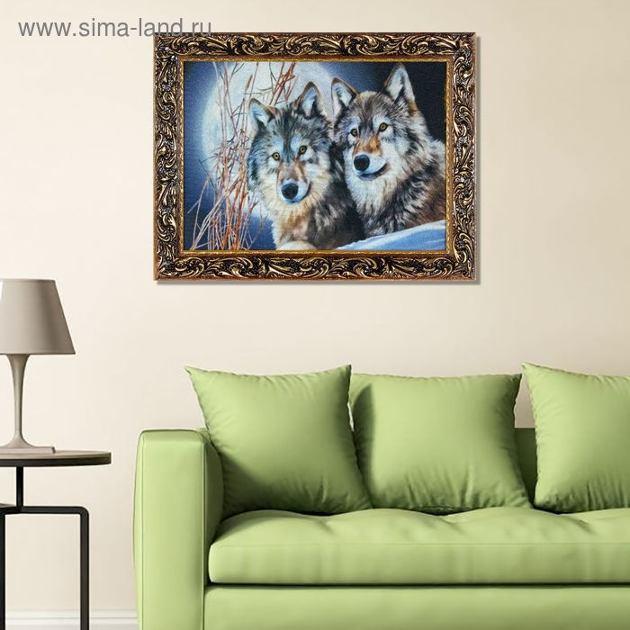 Гобеленовая картина "Ночные волки" 34*44 см  рамка микс - Фото 1