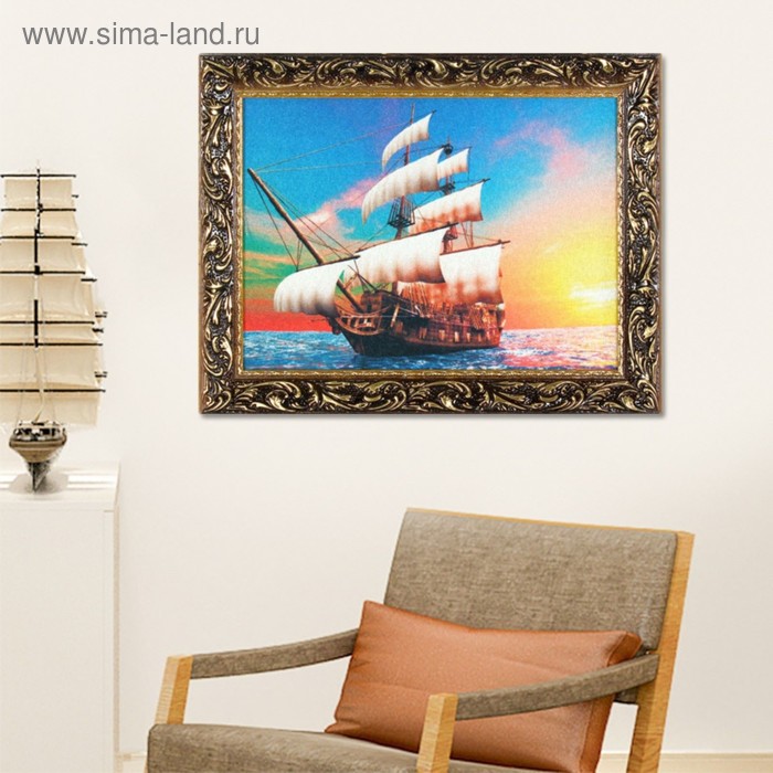 Гобеленовая картина "Корабль на закате" 34*44 см - Фото 1