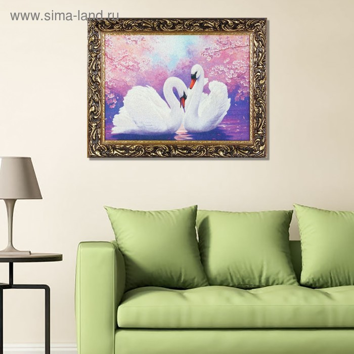 Гобеленовая картина "Лебеди" 34*44 см рамка микс - Фото 1