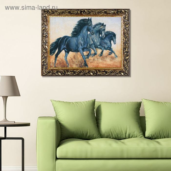 Гобеленовая картина "Чёрные кони" 34*44 см - Фото 1