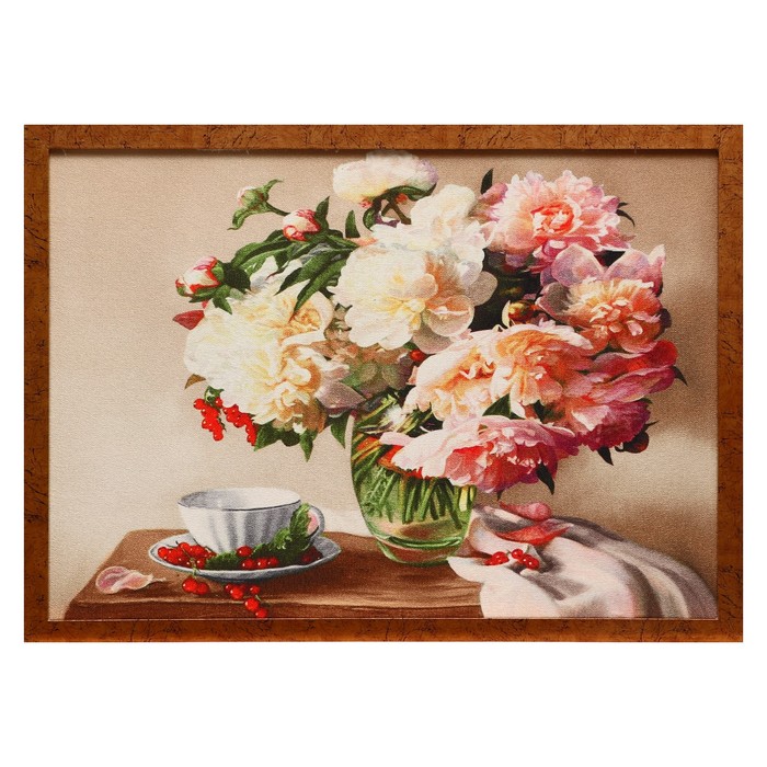 Гобеленовая картина "Пионы в вазе " 53*73 см рамка микс - Фото 1