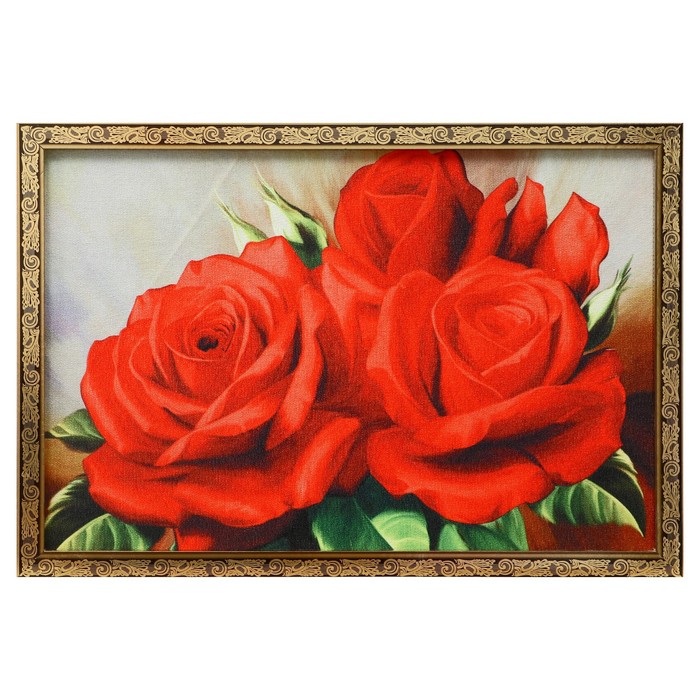 Гобеленовая картина "Розы красные" 44*64 см рамка микс - Фото 1