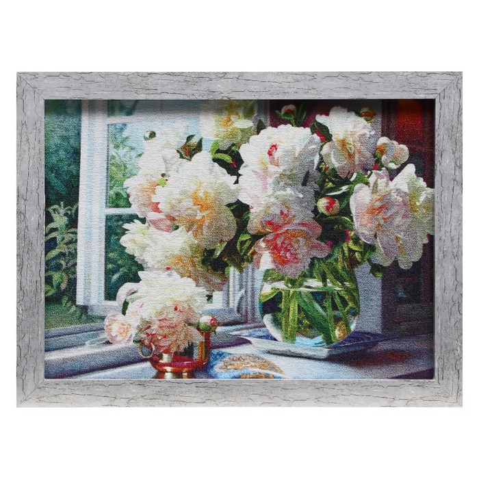 Гобеленовая картина "Пионы на окне" 34*43 см, рама микс - Фото 1